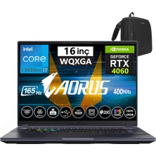 Gigabyte Gigabyte aorus 16X Intel Core  I7-13650HX 48GB Ddr5 4tb SSD 8gb Rtx 4060 16″ Wqxga 3ms 165Hz WIN11HOME Gaming (Oyuncu) Notebook 9KG-43TRC54SH15+ZETTAÇANTA