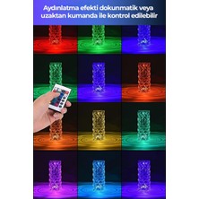 Alfa Gift 21 x 21 Dokunmatik Kristal LED Rgb Masa Lambası-Uzaktan Kumandalı Dekorasyon Lambası-Usb Şarjlı Kri