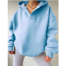 Belabre Oversize Yaka Detaylı Mavi Kapüşonlu Sweatshirt