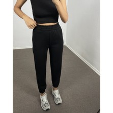 Siyah Yüksek Bel Şardonlu Jogger Eşofman L