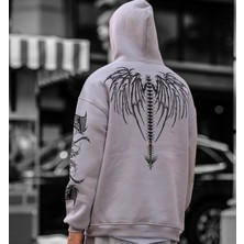 Amor Man Büyük Beden Özel Tasarım Kapüşonlu Omurga Dark Sırt Baskılı Modern Erkek Battal Sweatshırt