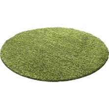 Yuvarlak Shaggy Halı 30 mm Uzun ve Yüksek Tüylü Düz Yeşil Rengi