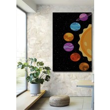 Dekoratif Dikey Güneş Sistemi Modern Tasarım Duvar Tablo Ahşap Dikdörtgen Tablo