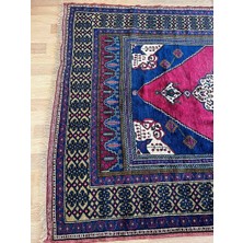 DesignEv 177X287 cm Canlı Kırmızı ve Mavi Renkli Nadir Desenli El Dokuma Büyük Boy Türk Halısı