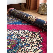 DesignEv 177X287 cm Canlı Kırmızı ve Mavi Renkli Nadir Desenli El Dokuma Büyük Boy Türk Halısı