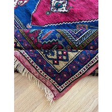 DesignEv 177X287 cm Canlı Kırmızı ve Mavi Renkli Nadir Desenli El Dokuma Büyük Boy Türk Halısı
