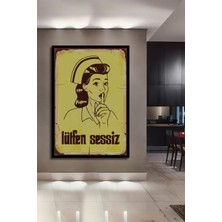 Dekoratif Tablo Sus Yapan Hemşire Retro Vintage Çerçeve Görünümlü Dikey Duvar Dekorasyon Tablosu