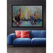 Teona Ahşap Dekoratif Yatay Gemi Savaşı Yağlı Boya Görünümlü Sanat Duvar Tablo Ahşap Dikdörtgen Tablo