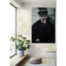 Dekoratif Dikey Palto Giyen Atatürk Duvar Tablo Ahşap Dikdörtgen Tablo