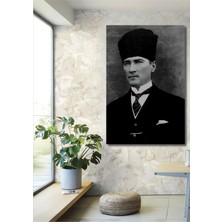 Teona Ahşap Dekoratif Dikey Siyah Beyaz Atatürk Duvar Tablo Ahşap Dikdörtgen Tablo