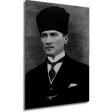 Teona Ahşap Dekoratif Dikey Siyah Beyaz Atatürk Duvar Tablo Ahşap Dikdörtgen Tablo