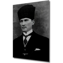 Teona Ahşap Dekoratif Dikey Siyah Beyaz Atatürk Duvar Tablo Ahşap Dikdörtgen Tablo