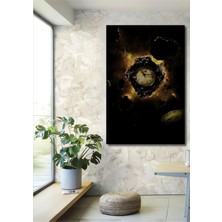 Dekoratif Dikey Uzaydaki Saat Duvar Tablo Ahşap Dikdörtgen Tablo