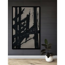 Dekoratif Ahşap Tablo Bej Siyah Modern Soyut Desen Çerçeve Görünümlü Dikey Duvar Dekorasyon Tablosu