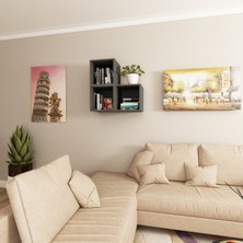 Dekormer Design Kitaplık Kare Duvar Rafı 3 Lü Takım Antrasit