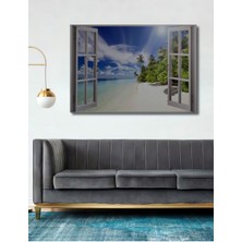 Dekoratif Açılır Pencere Görünümlü Manzara Ahşap Tablo Şık Yatay Duvar Dekorasyon Tablosu