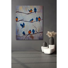 Teona Ahşap Dekoratif Dikey Yağlı Boya Görünümlü Daldaki Kuşlar Modern Sanat Duvar Tablo Ahşap Dikdörtgen Tablo