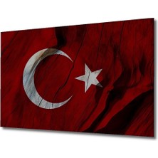 Dekoratif Ahşap Tablo Türk Bayrağı (Ay Yıldız) Şık Yatay Duvar Dekorasyon Tablosu