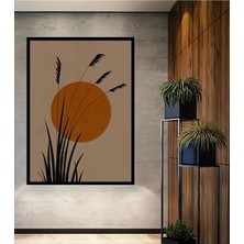 Teona Ahşap Dekoratif Bohem Minimalist Soyut Çizim Ahşap Tablo Çerçeve Görünümlü Dikey Duvar Dekorasyon Tablosu