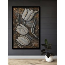 Ahşap The Garden Lale Temalı Masif Ağaç 3 Boyutlu Tablo Çerçeve Görünümlü Dikey Duvar Tablo