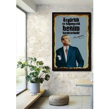 Mustafa Kemal Atatürk Temalı Atatürk Tablosu,mdf Ahşap Dijital Retro Çerçeve Görünümlü Duvar Tablo