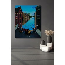 Dekoratif Dikey Şehirdeki Insanlar Modern Sanat Duvar Tablo Ahşap Dikdörtgen Tablo