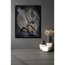 Ahşap Kuğu ve Balerin Marcel Sanat Elmas Mozaik Tablo Çerçeve Görünümlü Dikey Duvar Dekorasyon Tablo