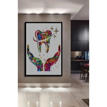 Diş Hekimi Diş Tabibi Poliklinik Dikey Ahşap Tablo Çerçeve Görünümlü Dikey Duvar Dekorasyon Tablosu