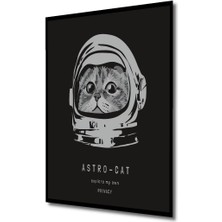 Ahşap Astronot Kedili Desenli Mdf Tablo Yüksek Kaliteli Çerçeve Görünümlü Dikey Duvar Tablo