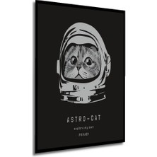Ahşap Astronot Kedili Desenli Mdf Tablo Yüksek Kaliteli Çerçeve Görünümlü Dikey Duvar Tablo