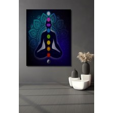 Hint Buda Meditasyon 7 Çakra Yoga Spor Ahşap Tablo Çerçeve Görünümlü Dikey Duvar Dekorasyon Tablosu