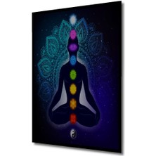 Hint Buda Meditasyon 7 Çakra Yoga Spor Ahşap Tablo Çerçeve Görünümlü Dikey Duvar Dekorasyon Tablosu