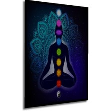 Hint Buda Meditasyon 7 Çakra Yoga Spor Ahşap Tablo Çerçeve Görünümlü Dikey Duvar Dekorasyon Tablosu