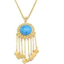Bz Burgu Zincir Bz Yuvarlak Firuze Taşlı Akıtma 22 Ayar Altın Kaplama 60 cm Kolye KLY-494