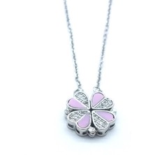 Bz Burgu Zincir Bz 316L Çelik Zirkon Taşlı Pembe Açılabilir Yonca Kolye KLY-569