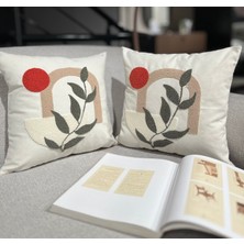 Pratic Home Punch Nakışlı Keten Pamuklu Kumaş 2 Adet Kırlent Kılıfı