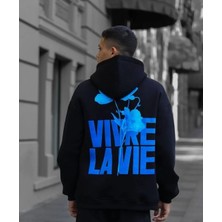 Amor Man Büyük Beden Özel Tasarım Kapüşonlu Vıvre La Vie Sırt Baskılı Modern Erkek Battal Sweatshırt