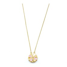 Bz Burgu Zincir Bz Pembe Zirkon Taşlı Açılabilir Altın Kaplama Yonca Kolye KLY-571