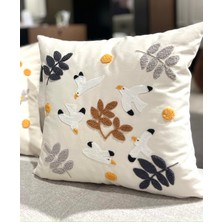 Pratic Home Ikili Punch Nakışlı Keten Pamuklu Kumaş Kırlent Kılıfı