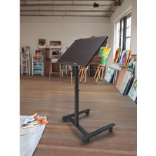 Hodbehod Eğim ve Yerden Yükseklik Ayarlı Tekerli Resim Ressam Tuval Sehpası Masası