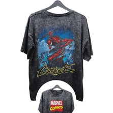 Fuddy Moda Unisex Carnage Baskılı Yıkamalı Tişört, Oversize Marvel Comics Baskılı Eskitme T-Shirt