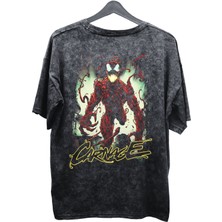 Fuddy Moda Unisex V2 Carnage Baskılı Yıkamalı Tişört, Oversize Marvel Comics Baskılı Retro T-Shirt