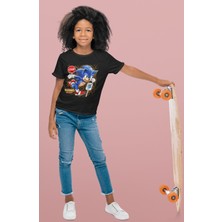 Fuddy Moda Sonic Baskılı Çocuk Tişört, Unisex Çizgi Film Baskılı Bebek T-Shirt