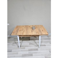 Enkare Çam Desen Küçük Mdf Masa, Açılabilir Mutfak Masası, 4 Kişilik Yemek Masası