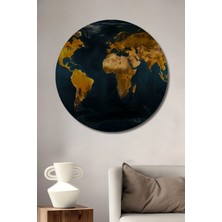 Teona Ahşap Dekoratif Salonunuz Için Gold Dünya Haritası Ahşap Tablo Şık Yuvarlak Duvar Dekorasyon Tablosu