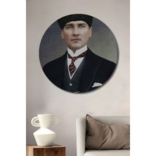 Dekoratif Ahşap Tablo Atatürk (Ofis, Işyeri,salon) Şık Yuvarlak Duvar Dekorasyon Tablosu