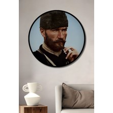 Dekoratif Asker Atatürk Duvar Tablo Ahşap Yuvarlak Tablo