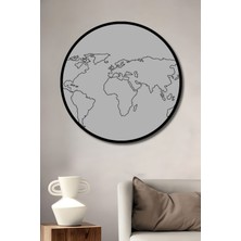 Dekoratif Dünya Haritası Çizim Duvar Tablo Ahşap Yuvarlak Tablo