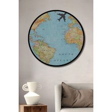 Teona Ahşap Dekoratif Dünya Haritası Duvar Tablo Ahşap Yuvarlak Tablo