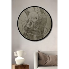 Dekoratif Anime Çizim Duvar Tablo Ahşap Yuvarlak Tablo